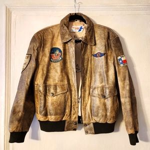 Brown Leather Bomber Jacket
